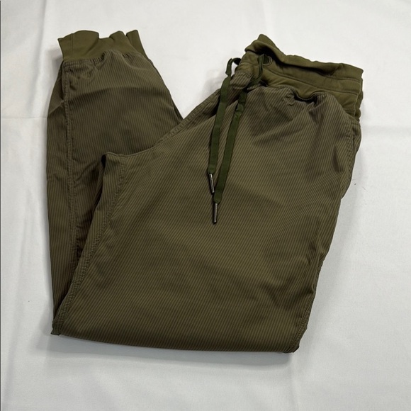 Green Elastic Waist Joggers with Cuffed Ankles - Picture 1 of 6